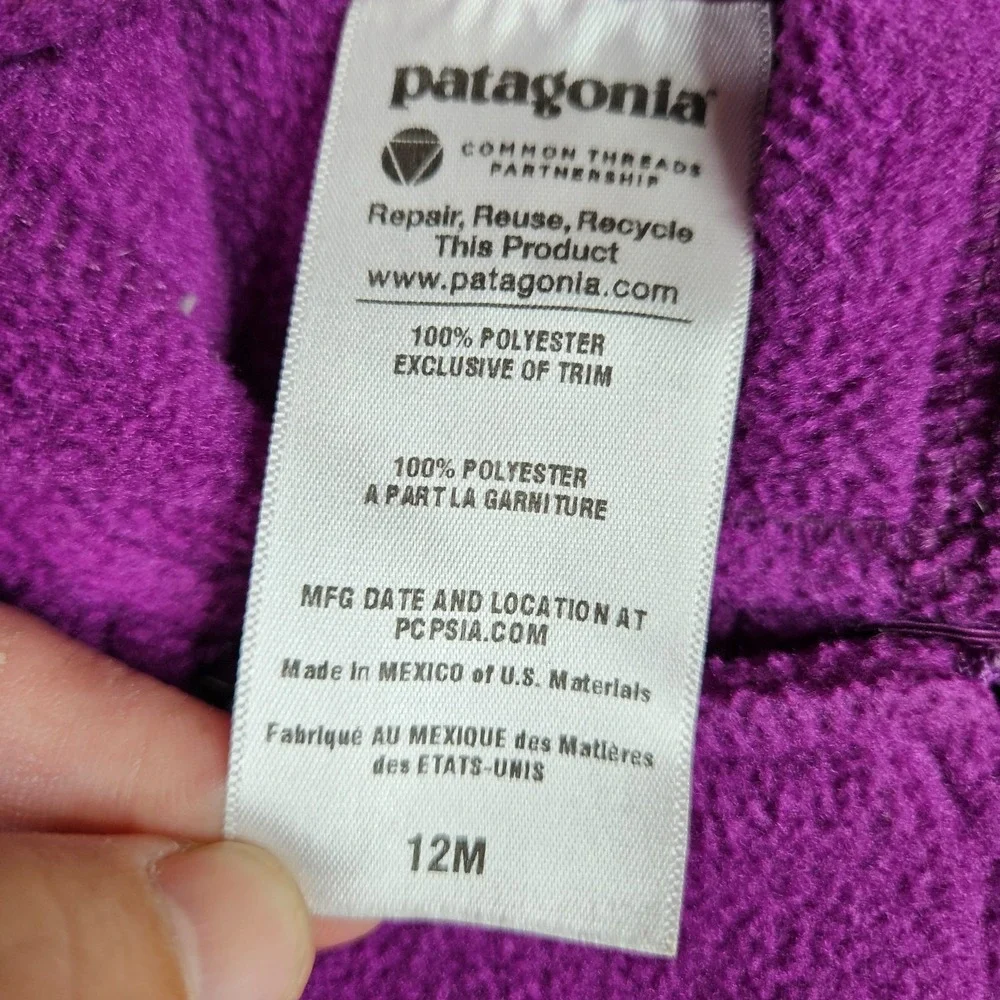 Patagonia Baby 12M Purple Fleece Hooded Bunting One Piece Zip Front Snowsuit